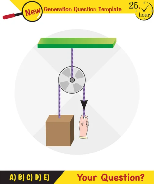 Physics Science Experiments Force Motion Pulley Simple Machines Springs Pulleys — Image vectorielle
