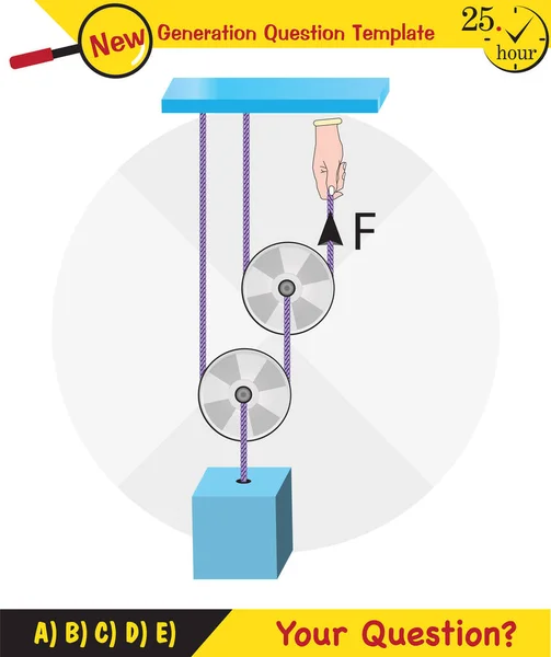 Physics Science Experiments Force Motion Pulley Simple Machines Springs Pulleys — Stock Vector