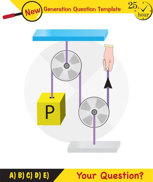 Physics Science Experiments Force Motion Pulley Simple Machines Springs Pulleys — Stock Vector