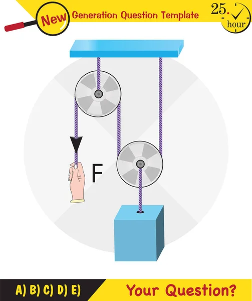 Physics Science Experiments Force Motion Pulley Simple Machines Springs Pulleys — Stock Vector