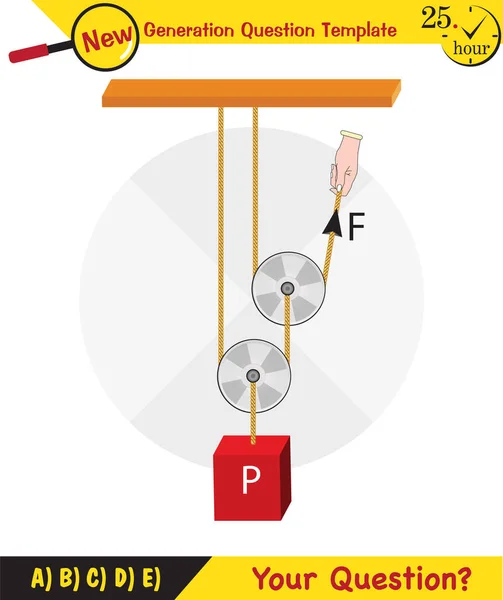 Physics Science Experiments Force Motion Pulley Simple Machines Springs Pulleys — 图库矢量图片