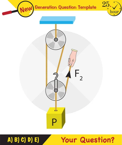 Physics Science Experiments Force Motion Pulley Simple Machines Springs Pulleys — 图库矢量图片