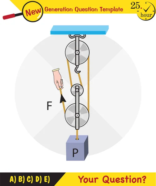 Physics Science Experiments Force Motion Pulley Simple Machines Springs Pulleys — Διανυσματικό Αρχείο