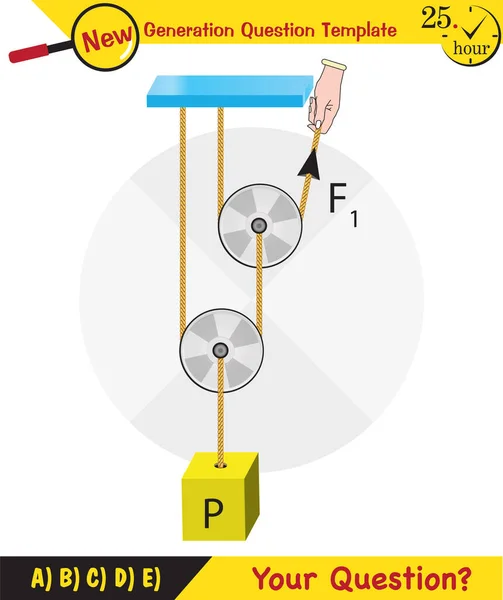 Physics Science Experiments Force Motion Pulley Simple Machines Springs Pulleys — стоковый вектор