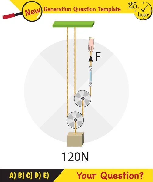 Physics Science Experiments Force Motion Pulley Simple Machines Springs Pulleys — ストックベクタ