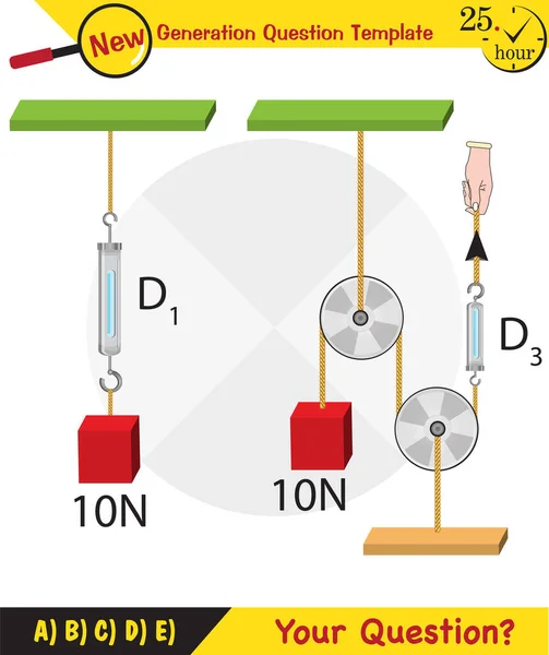 Physics Science Experiments Force Motion Pulley Simple Machines Springs Pulleys — Stock Vector