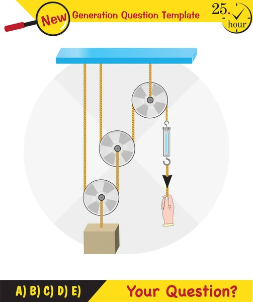 Physics Science Experiments Force Motion Pulley Simple Machines Springs Pulleys — Stock Vector