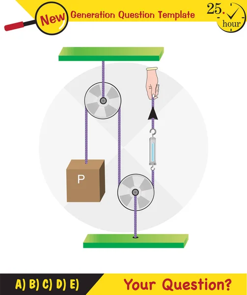 Physics Science Experiments Force Motion Pulley Simple Machines Springs Pulleys — стоковий вектор