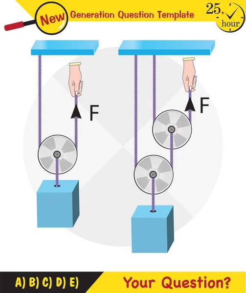 Physics Science Experiments Force Motion Pulley Simple Machines Springs Pulleys — 图库矢量图片