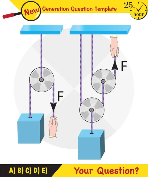 Physics Science Experiments Force Motion Pulley Simple Machines Springs Pulleys — Vector de stock