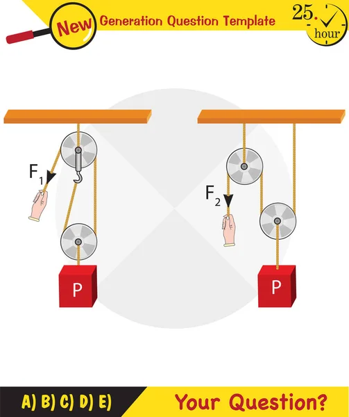 Physics Science Experiments Force Motion Pulley Simple Machines Springs Pulleys — 스톡 벡터