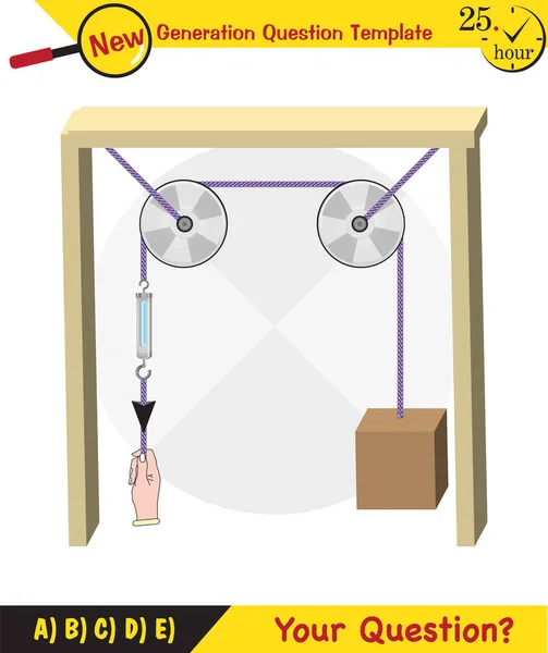 Physics Science Experiments Force Motion Pulley Simple Machines Springs Pulleys — Archivo Imágenes Vectoriales