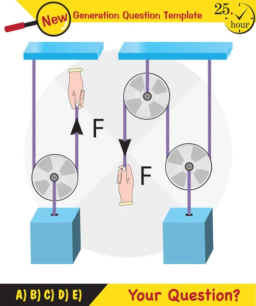 Physics Science Experiments Force Motion Pulley Simple Machines Springs Pulleys — ストックベクタ