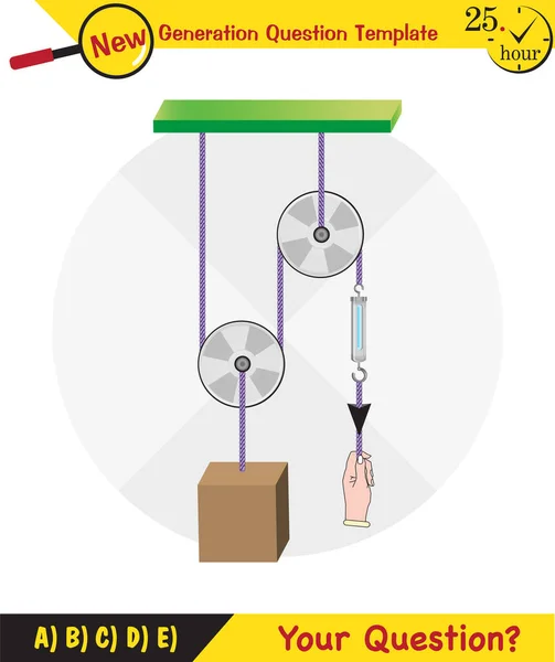 Physics Science Experiments Force Motion Pulley Simple Machines Springs Pulleys — 스톡 벡터