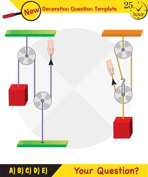 Physics Science Experiments Force Motion Pulley Simple Machines Springs Pulleys — 图库矢量图片