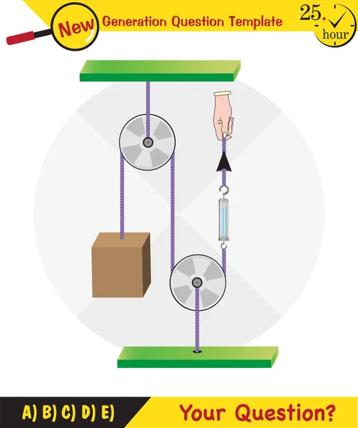 Physics Science Experiments Force Motion Pulley Simple Machines Springs Pulleys — 스톡 벡터