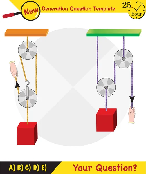 Physics Science Experiments Force Motion Pulley Simple Machines Springs Pulleys — Stock Vector