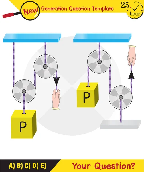 Physics Science Experiments Force Motion Pulley Simple Machines Springs Pulleys — Stockvektor