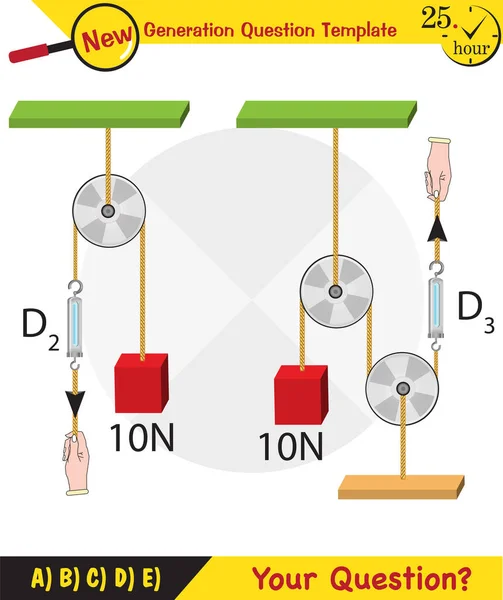 Physics Science Experiments Force Motion Pulley Simple Machines Springs Pulleys — 스톡 벡터