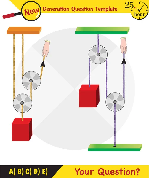 Physics Science Experiments Force Motion Pulley Simple Machines Springs Pulleys — Archivo Imágenes Vectoriales