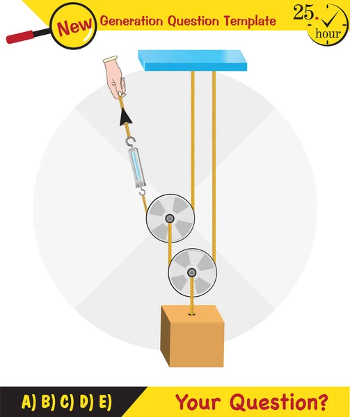 Physics Science Experiments Force Motion Pulley Simple Machines Springs Pulleys — Stock vektor