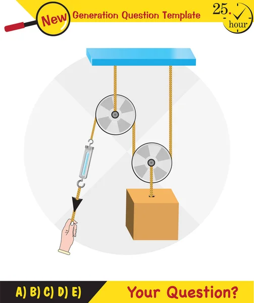 Physics Science Experiments Force Motion Pulley Simple Machines Springs Pulleys — Image vectorielle