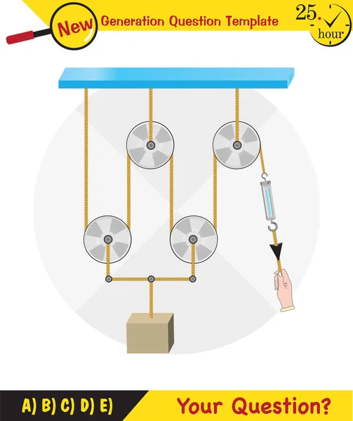 Physics Science Experiments Force Motion Pulley Simple Machines Springs Pulleys — Stock Vector