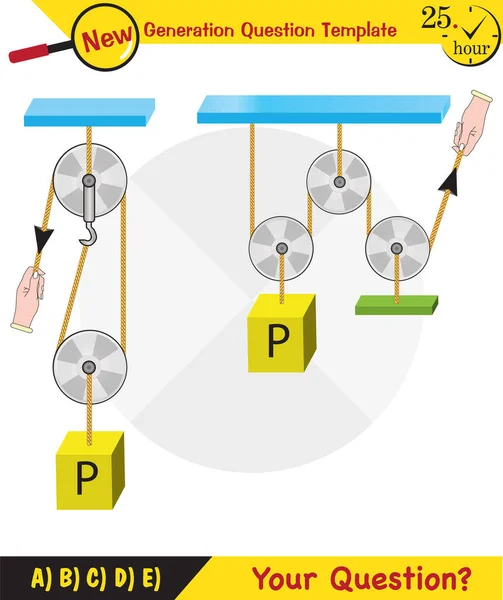 Physics Science Experiments Force Motion Pulley Simple Machines Springs Pulleys — Stock Vector