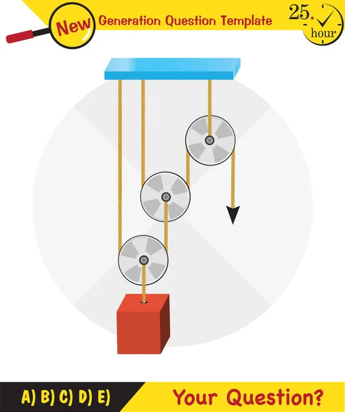 Physics Science Experiments Force Motion Pulley Simple Machines Springs Pulleys — ストックベクタ