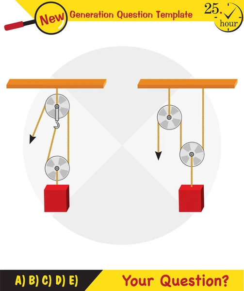 Physics Science Experiments Force Motion Pulley Simple Machines Springs Pulleys — Stock Vector