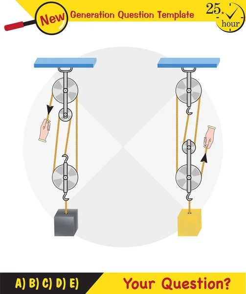 Physics Science Experiments Force Motion Pulley Simple Machines Springs Pulleys — стоковий вектор