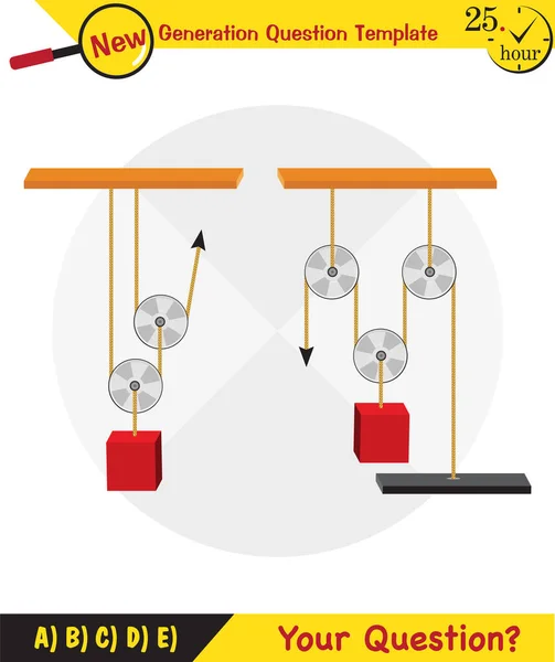 Physics Science Experiments Force Motion Pulley Simple Machines Springs Pulleys — Vettoriale Stock