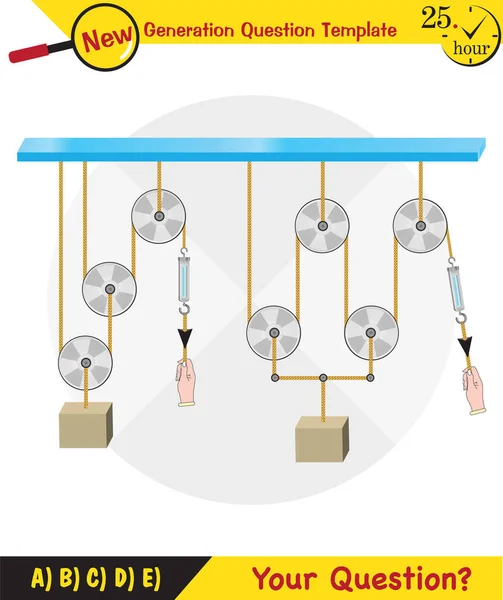 Physics Science Experiments Force Motion Pulley Simple Machines Springs Pulleys — 图库矢量图片