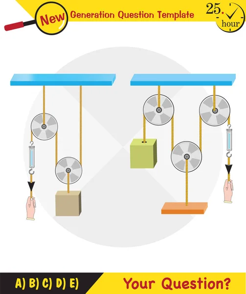 Physics Science Experiments Force Motion Pulley Simple Machines Springs Pulleys — ストックベクタ