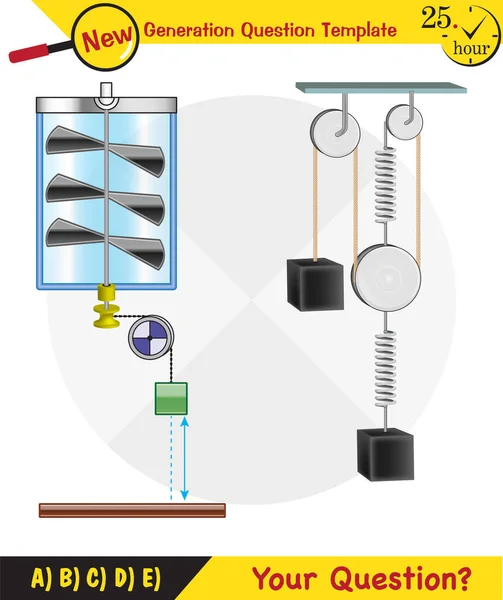 Physics Science Experiments Force Motion Pulley Simple Machines Springs Pulleys — стоковый вектор