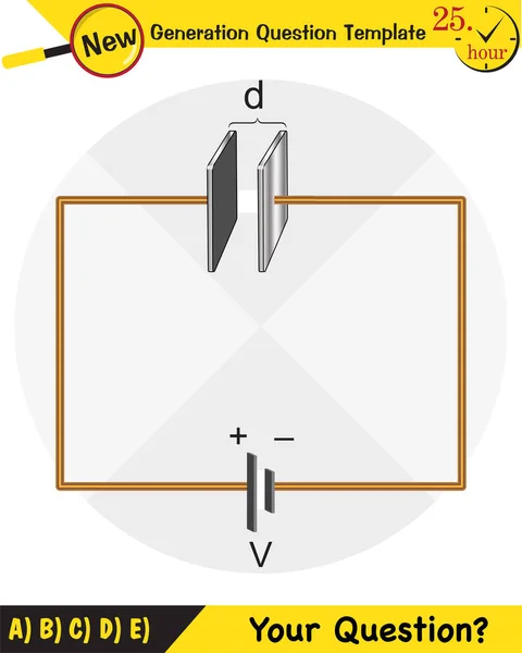 Fysica Parallelle Plaatcondensator Circuit Condensatoren Circuit Elementen Volgende Generatie Vraagsjabloon — Stockvector