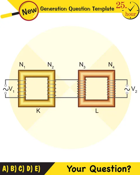 Физика Простой Электродвигатель Переменный Ток Трансформаторы Шаблон Вопроса Следующего Поколения — стоковый вектор