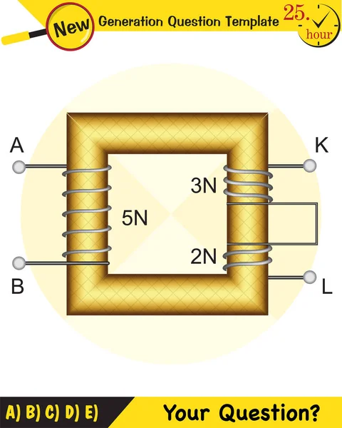 Natuurkunde Eenvoudige Elektromotor Wisselstroom Transformatoren Volgende Generatie Vraagsjabloon Examenvraag Eps — Stockvector