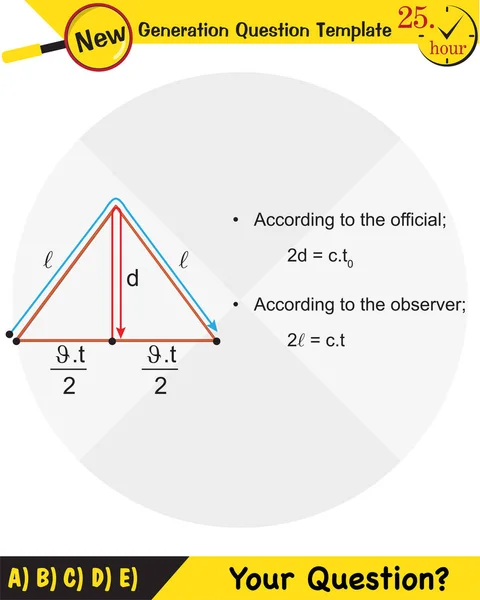 Física Teoria Especial Relatividade Modelo Pergunta Próxima Geração Questão Exame —  Vetores de Stock