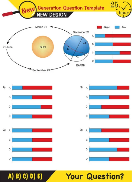 物理学 太陽の周りの地球の動き 季節の形成 次世代の質問テンプレート 試験問題 Eps — ストックベクタ