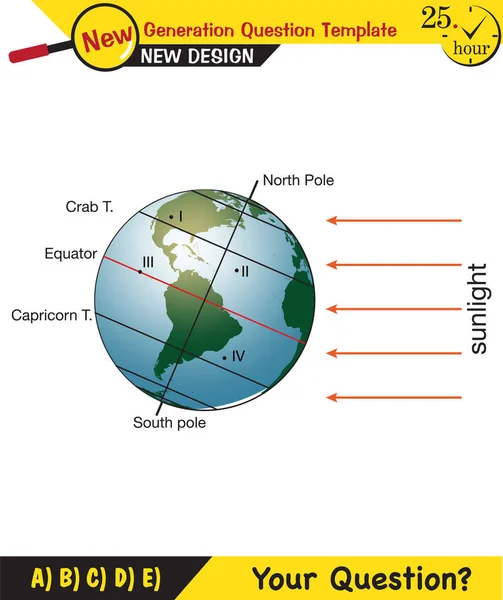 Physics Movements Earth Sun Formation Seasons Next Generation Question Template — Stock Vector