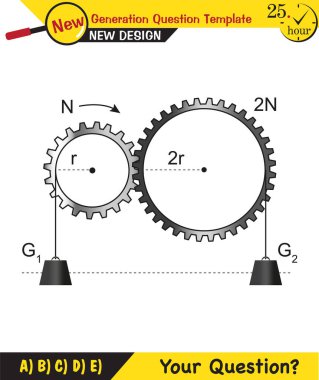 Physics - Simple machines, pulleys, gears, next generation question template, dumb physics figures, exam question, eps 