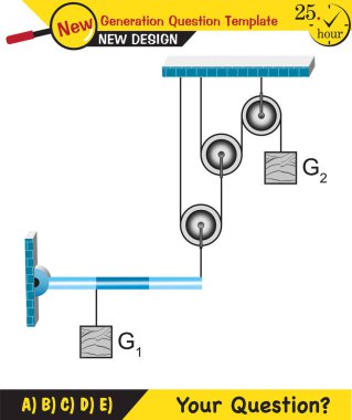 Physics, Science experiments on force and motion with pulley, Simple Machines, Springs, Pulleys, Gears, next generation question template, dumb physics figures, exam question, eps 