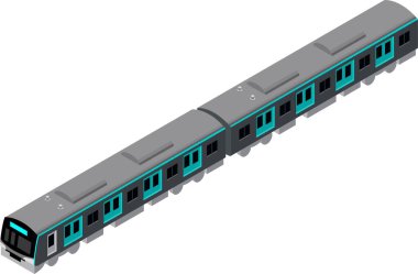 Bir Japon metro aracının tasviri. Üç boyutlu ve izometrik stil materyali. Bilgi ve çizimler için kullanılabilen illüstrasyon malzemesi. Ana hat yok. Ulaşım konsepti.