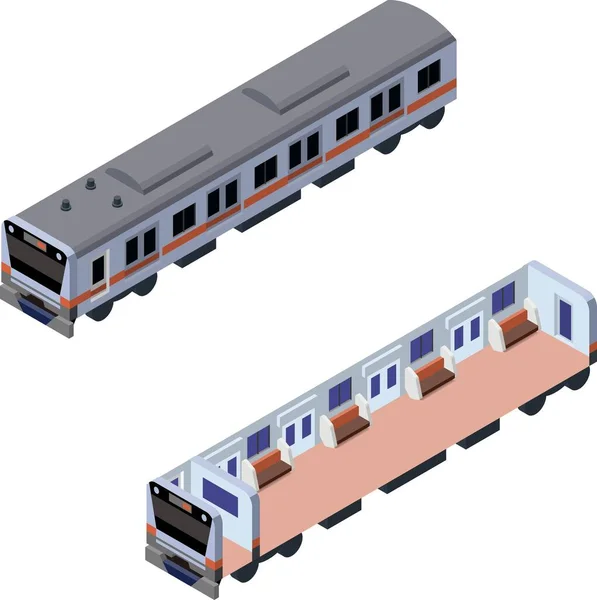 차원등측 열차의 Train Icons 좌석을 그래픽 개념에 사용하기 — 스톡 벡터