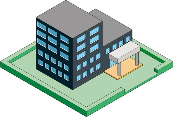 在白色背景上的三维 等距式 三维政府大楼的图解 可用于悬崖峭壁或信息图形 别致的色彩 正面朝右 — 图库矢量图片