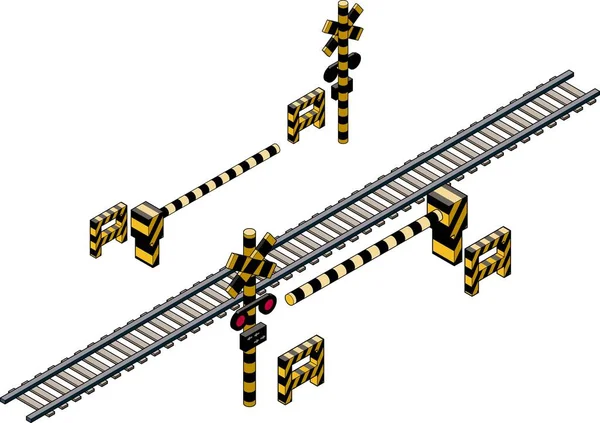 Conjunto Ilustrações Isométricas Trilhos Ferroviários Disjuntores Fundo Branco Material Para — Vetor de Stock