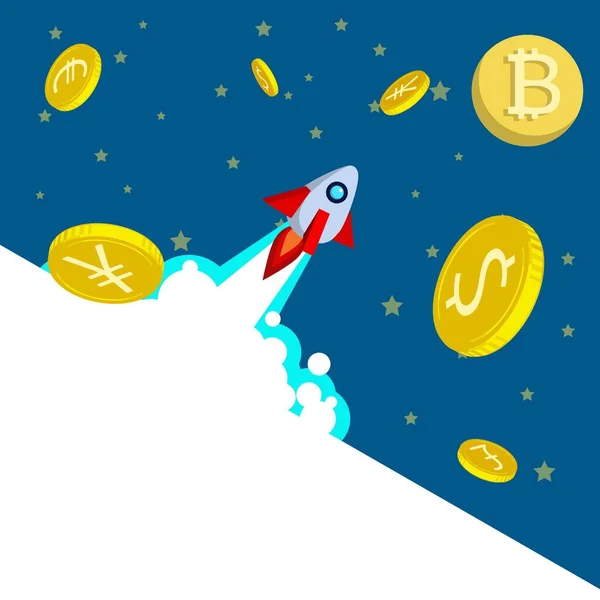 Vector Illustration Spaceship Flying Moon Image Cryptocurrency Increasing Value Copy — ストックベクタ