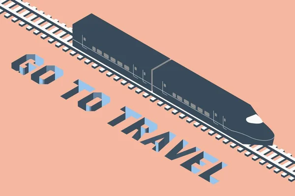 Проста Силуетна Ілюстрація Експрес Поїзда Курсує Залізничними Коліями Ізометричний Стиль — стоковий вектор