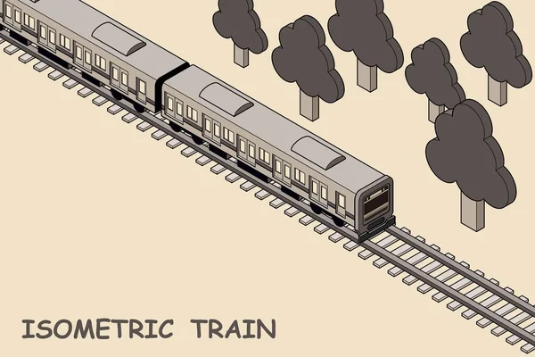 Ілюстрація Поїзда Колірною Схемою Працює Залізничній Колії Простір Доступний Ізометричний — стоковий вектор